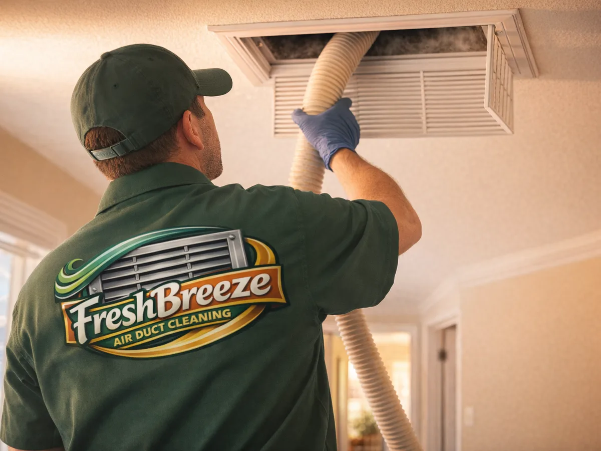 air duct cleaning technician on the job in Houston, TX